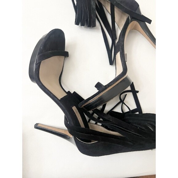 Michael Kors Collection 8.5 DAPHNE Black Fringe Open Toe Heels Sandals $495 - Picture 4 of 12